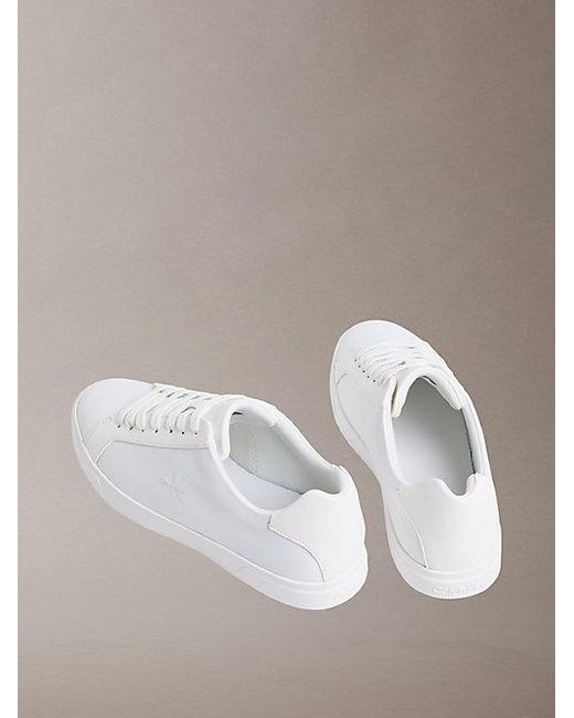 Calvin Klein White Leather Signature Logo Trainers for men