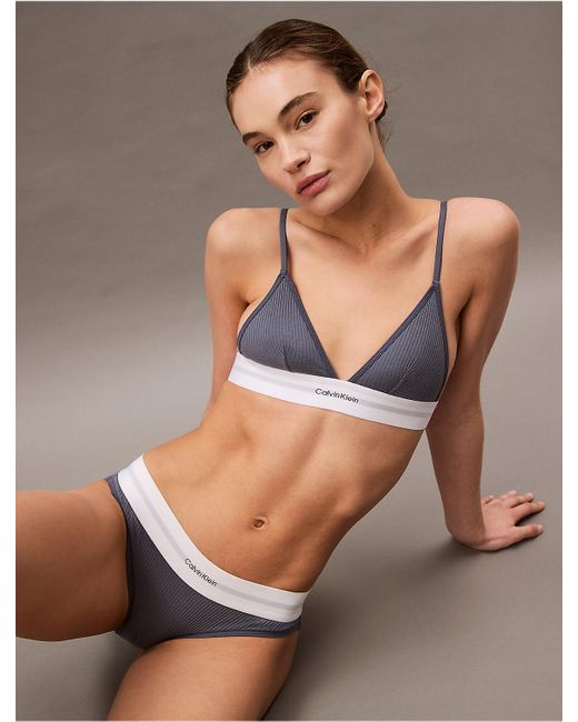 Calvin Klein Gray Cotton Modal Stretch Rib Unlined Triangle Bralette