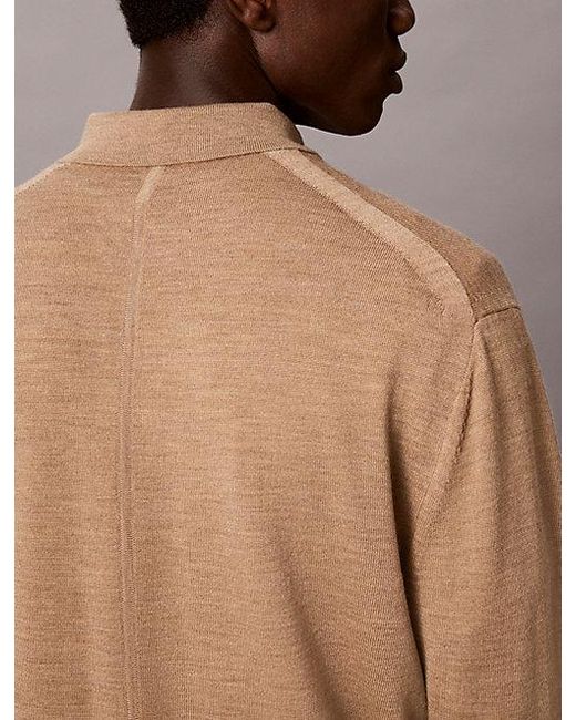 Calvin Klein Natural Merino Wool Polo Jumper for men