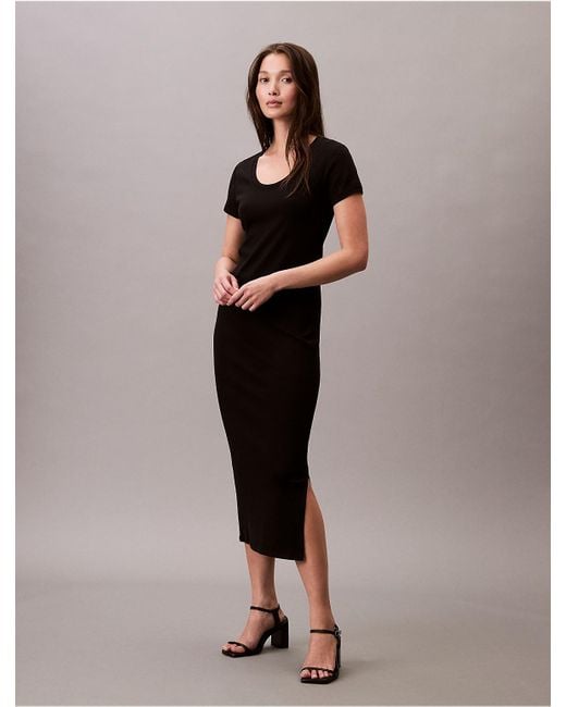 Calvin Klein Refined Cotton Midi Dress in Black | Lyst Calvin Klein Refined Cotton Midi Dress in Black | Lyst
