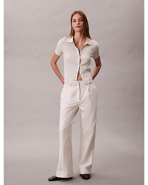 Calvin Klein Natural Jeans Allover Monogram Logo Jacquard Polo Top