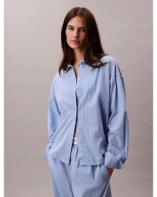 Calvin Klein Blue Pyjama-Button-Down-Hemd Aus Baumwolle-Popeline