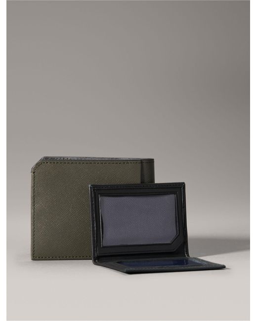 Calvin Klein Gray Saffiano Leather Card Case Bifold Wallet for men