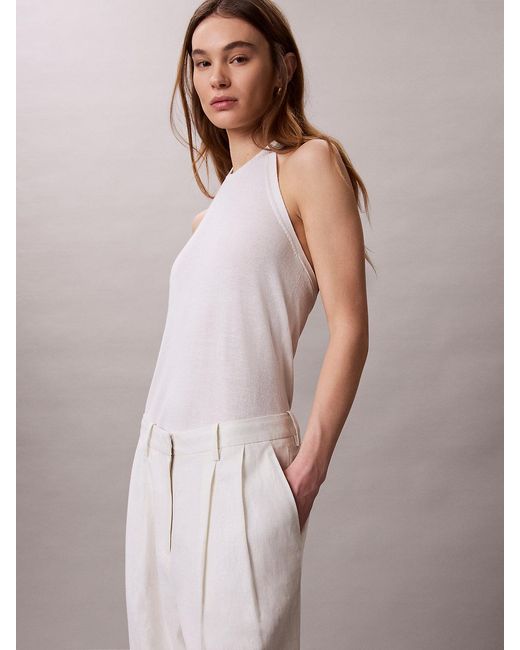 Calvin Klein Natural Linen Blend Wide Leg Trousers