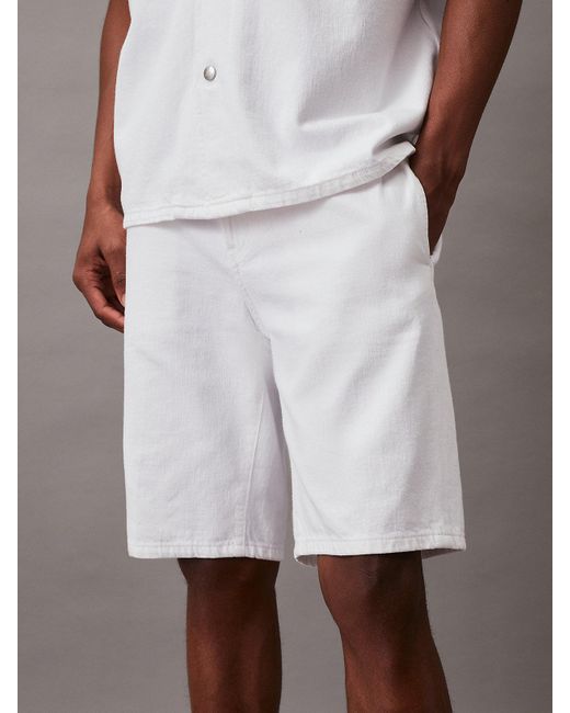 Calvin Klein White Denim Trouser Shorts for men