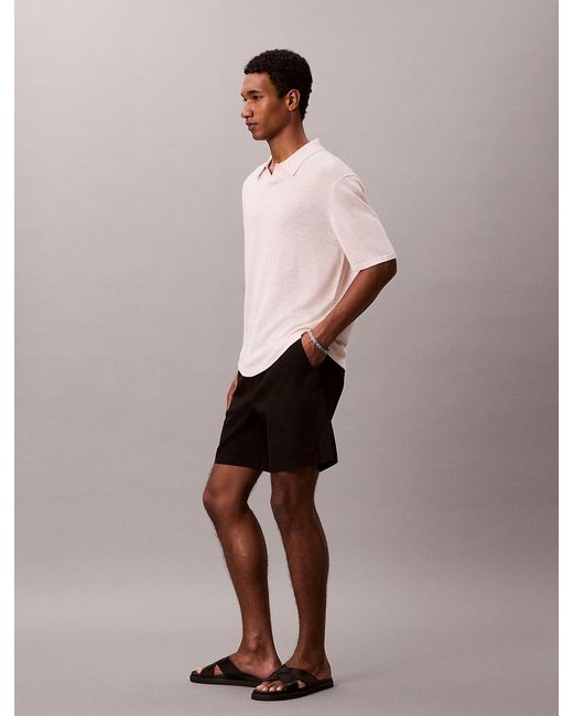 Calvin Klein Pink Linen Blend Open Collar Polo Shirt for men