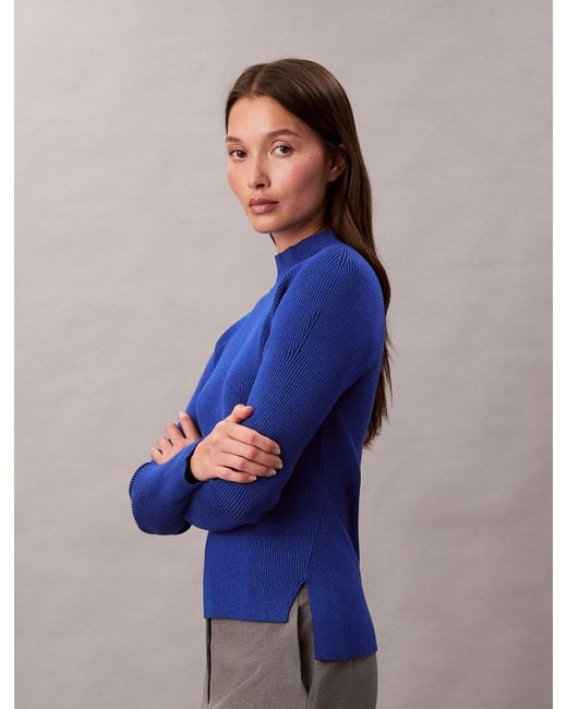 Maglione A Collo Alto A Costine di Calvin Klein in Blue