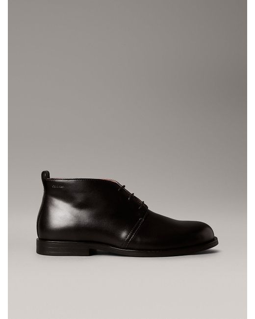 Calvin Klein Gray Leather Desert Boot Lace-Up Shoes for men