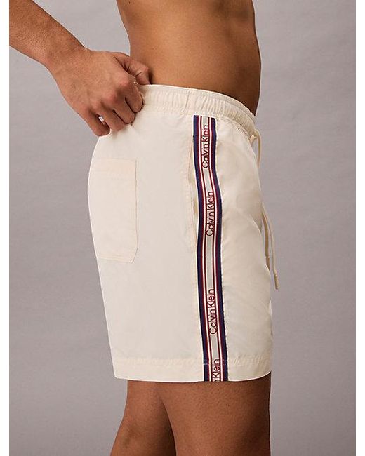 Calvin Klein White Medium Drawstring Swim Shorts Ck Icon for men