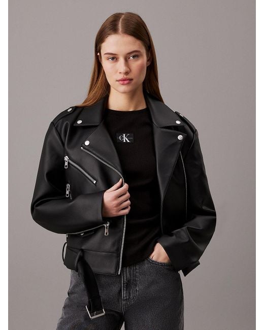 Calvin Klein Black Faux Leather Biker Jacket