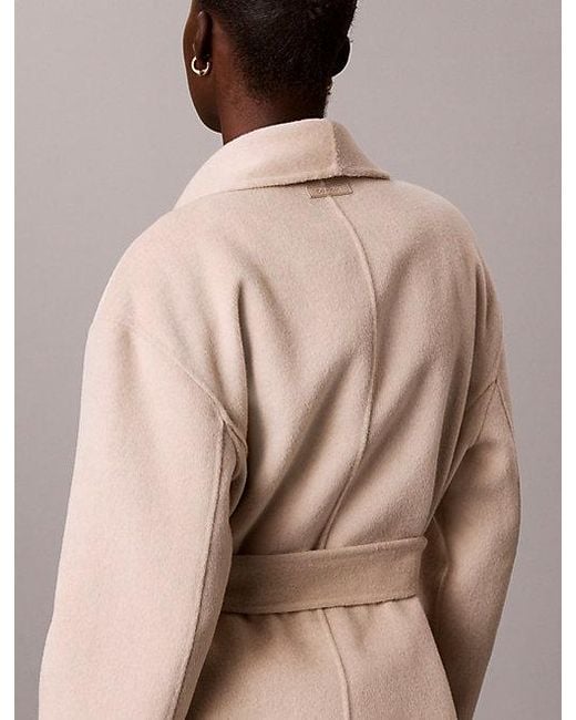 Calvin Klein Natural Wool Blend Shawl Collar Wrap Coat