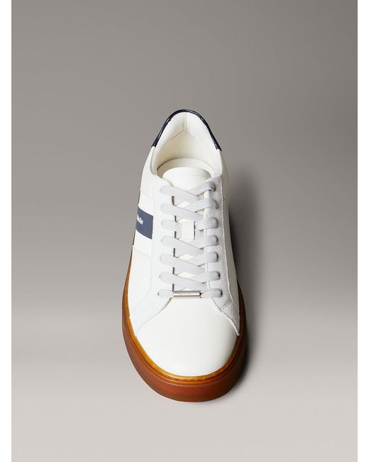 Calvin Klein Metallic Leather Logo Tape Trainers for men