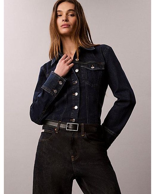 Calvin Klein Blue Jeans Sculpt Denim Trucker Button Down Shirt