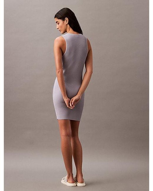 Calvin Klein Purple Modelliertes Minikleid Aus Rippstrick