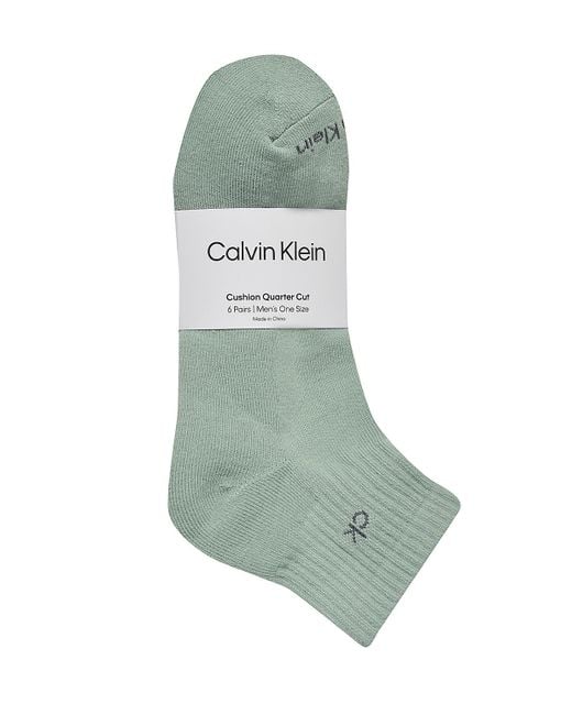 Calvin Klein Green Basic Cushion Quarter 6-Pack Socks for men