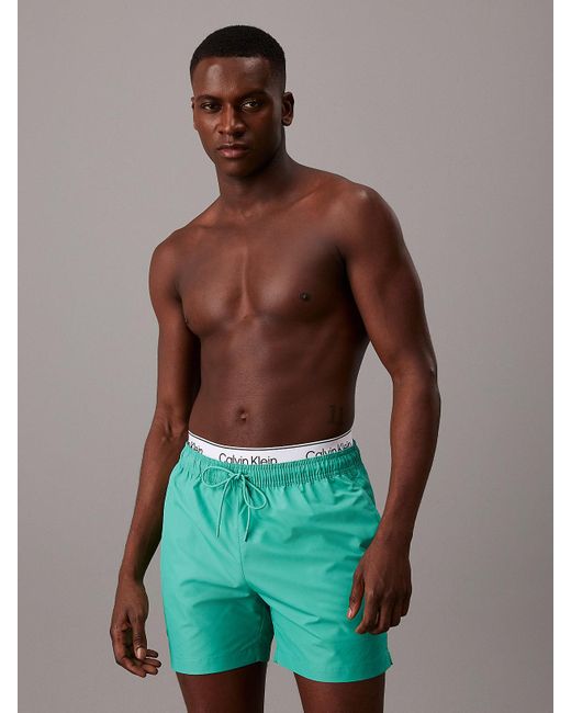 Calvin Klein Green Double Waistband Swim Shorts for men