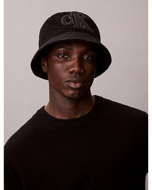 Calvin Klein Black Classic Monogram Felt Bucket Hat for men