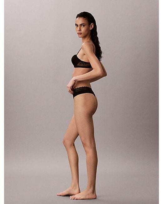 Calvin Klein Black Thong Cotton Lace