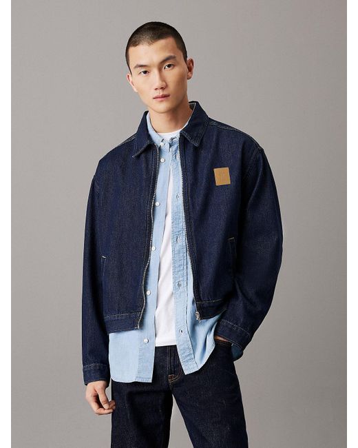 Calvin Klein Blue Relaxed Zip Up Denim Jacket for men