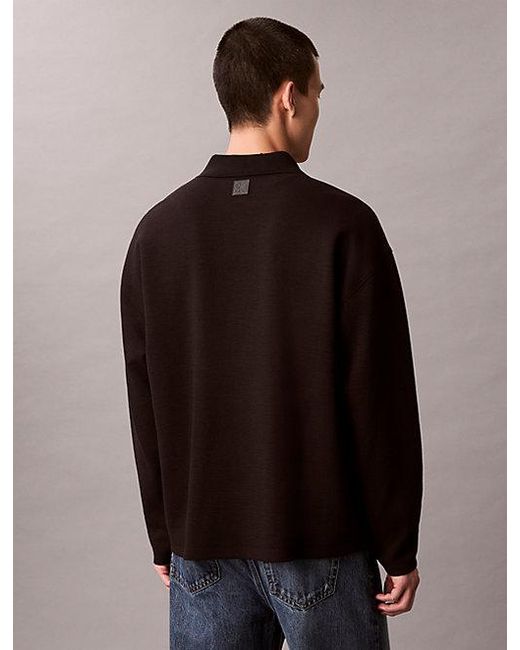Calvin Klein Black Crinkle Crepe 1 4 Zip Long Sleeve Polo Shirt for men