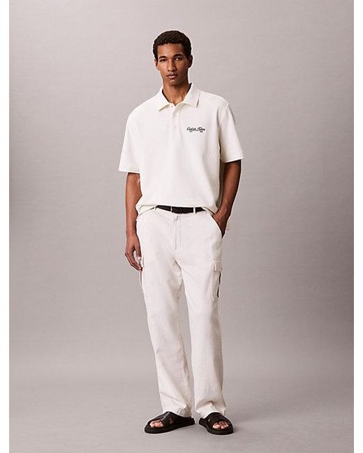 Calvin Klein Natural Jeans Embroidered Logo Polo Shirt for men