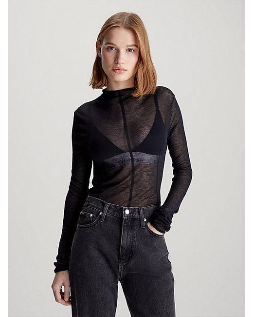 Jersey de punto slim transparente Calvin Klein de color Black