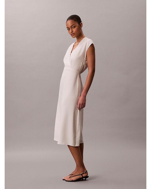 Calvin Klein Pink Soft Lyocell Linen Midi Dress