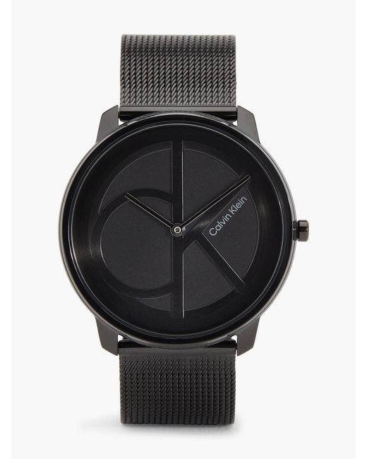 Calvin Klein Black Monogram Logo Mesh Bracelet Watch