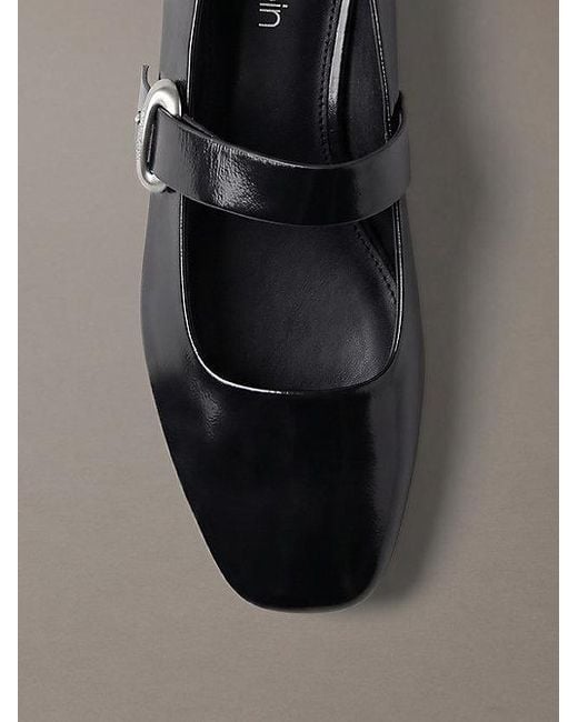 Calvin Klein Gray Leather Mary Jane Ballerinas