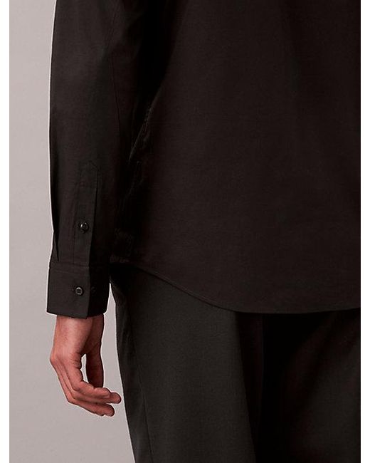 Calvin Klein Nauwsluitend Button-Down Overhemd Van Stretchkatoen in het Black voor heren