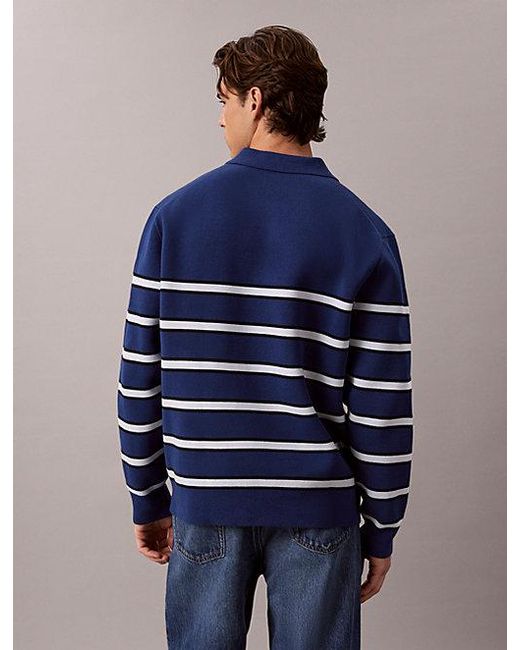 Calvin Klein Blue Jeans Cotton Stripe Polo Jumper for men