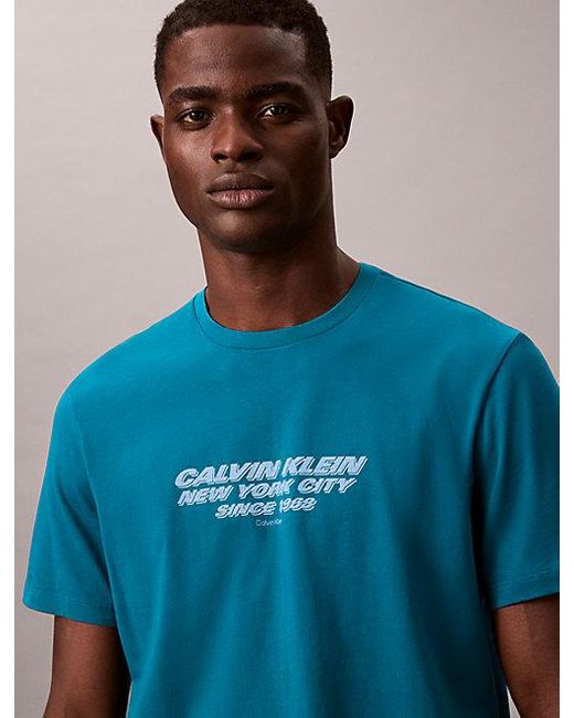 Calvin Klein Blue Ck Nyc Crewneck Graphic Tee for men