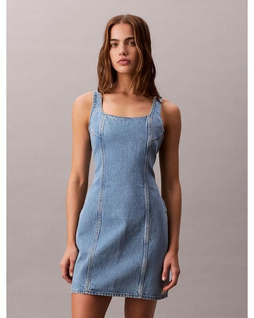 Mini-Robe À Encolure Dégagée En Jean Calvin Klein en coloris Blue