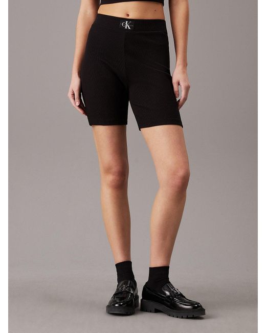 Calvin Klein Black Slim Ribbed Cotton Shorts
