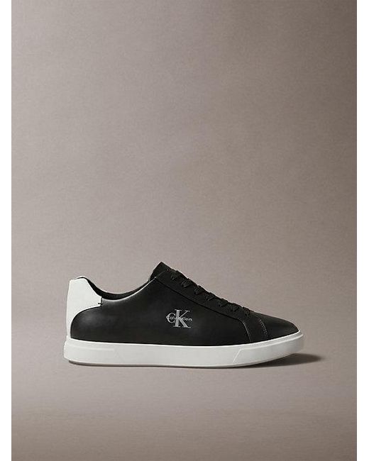 Calvin Klein Gray Leather Signature Logo Trainers for men