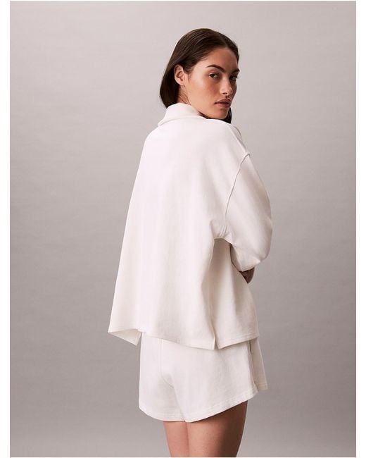 Calvin Klein Natural Logo Cotton Jersey Polo Sweatshirt