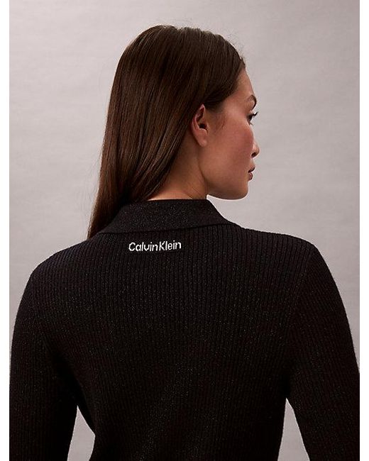 Calvin Klein Blue Jeans Wool Blend Rib Collared Cardigan