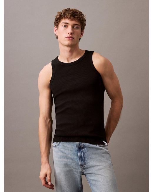 Calvin Klein Black Cotton Stretch Lounge Tank Top for men