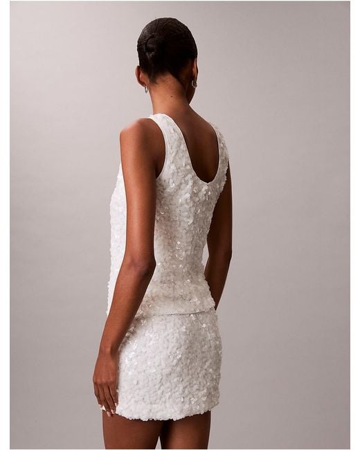Calvin Klein White Jeans Sequin Mini Skirt