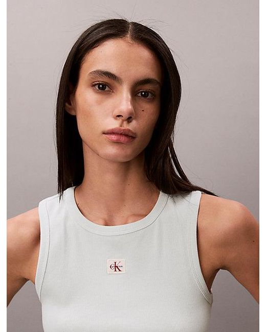 Calvin Klein Tanktop Van Ribkatoen Met Embleem in het Brown