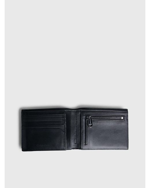 Calvin Klein Black Leather Rfid Trifold Logo Wallet for men