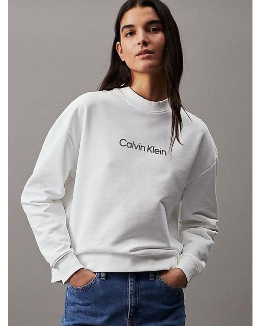 Calvin Klein White Logo-Sweatshirt aus Baumwolle