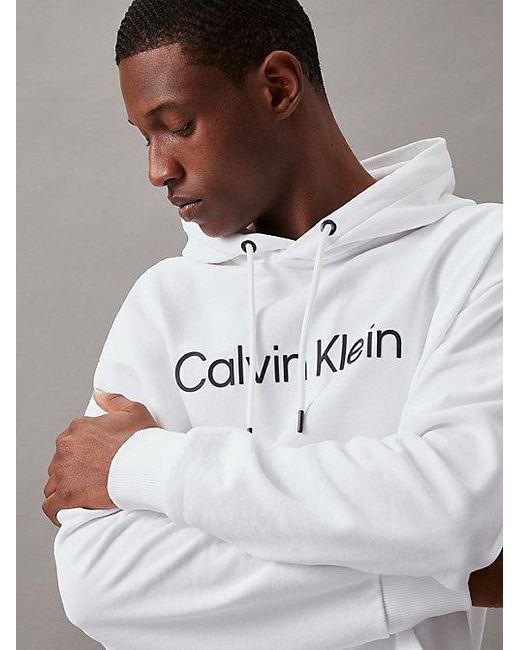 Calvin Klein White Relaxed Logo Hoodie for men