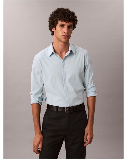 Calvin Klein Men's Gray Tech Stretch Slim Button-Down Shirt