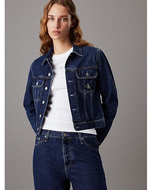Calvin Klein Blue Cropped Jeansjacke im Neunzigerjahre-Look
