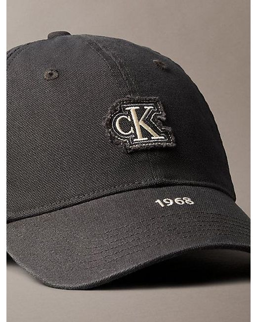 Calvin Klein Gray Washed Canvas Embroidered Logo Cap for men