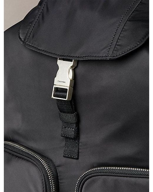 Calvin Klein Black Soft Satin Nylon Flap Backpack