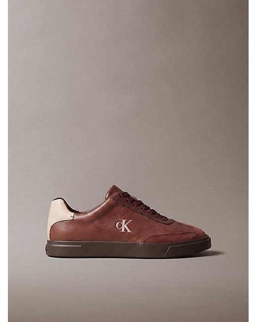 Calvin Klein Brown Leather Signature Logo Trainers
