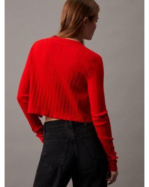 Calvin Klein Red Cardigan aus weichem geripptem Lyocell