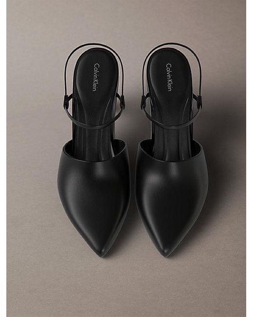 Calvin Klein Gray Leather Slingback Stiletto Pumps